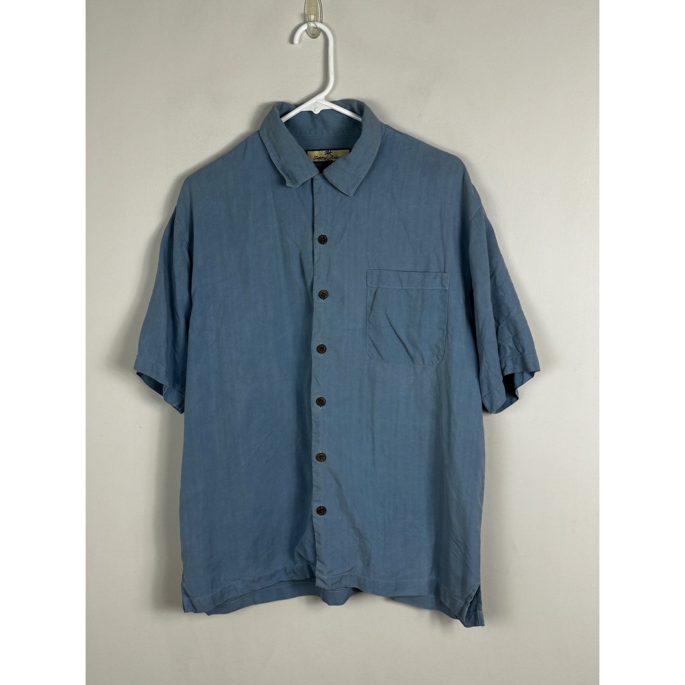 Tommy Bahama 100% Silk Short Sleeve Button Up‎ Shirt Mens Sz Medium Chest Pocket